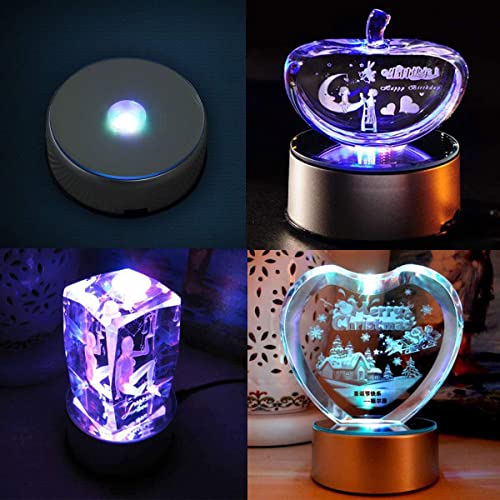 4\" LED Rotating Display Base for Crystals Glass Art, Colorful Light Rotating Crystal Display Base Stand, Cup Display Stand Turner for Tumbler Cup