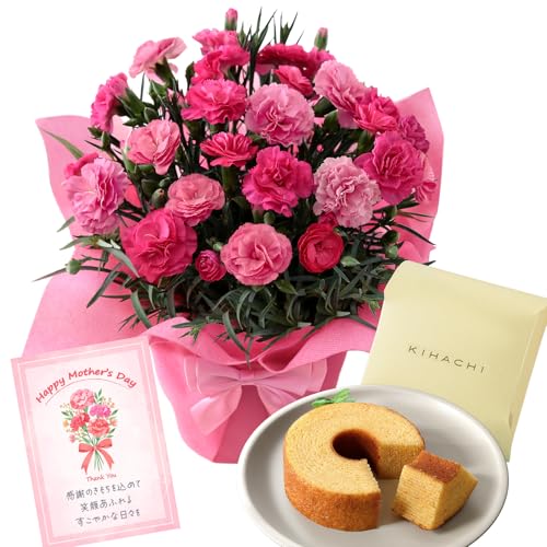 母の日 花 鉢植え 花鉢 ギフト プレゼント カーネーション鉢5号 さくらもなか＆キハチ プティBOXバームクーヘン 2026 BunBunBeeの商品画像（Amazon）