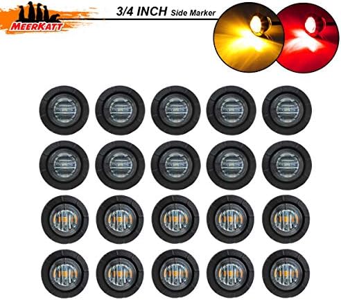 Meerkatt (Pack of 20) 3/4 Inch Mini Round Smoked Lens Amber LED Clearance Lamp SMD Bullet Side Marker Indicator Light Waterproof Pickup Marine Bus Caravan Train Tow Trailer Truck Grommets 12V DC