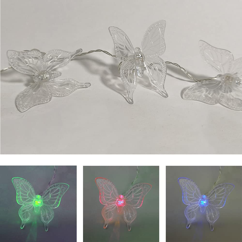 12 x Solar-Party-Garten-Lichterkette "Schmetterlinge" 24x LEDs, inklusive 1x Batterie, Fenster-Baum-Zaun-Dekorations-Beleuchtung (Schmetterling farbwechselndnd)