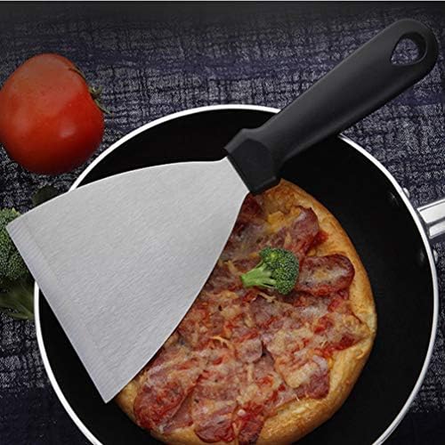 DOITOOL 2pcs Food Fried Scraper Stainless Steel Teppanyaki Steak Pizza Frying Slant Grill Griddle Spatula for Home Kitchen Black