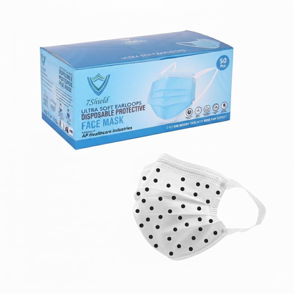 Kids Size Black dot printed Mask with Nose clip and soft fabric ear loop Mask 3 ply disposable filter protection breathable dust proof Water Resistant Surgical Mask(50)-image-23