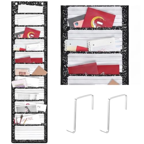 MotiMind 10 Pockets Wall Hanging File Folders File Storage Pocket Chart for Classroom Hanging Wall Organizer with 2 Over the Door Hangers, 58" x 14" for School Classroom Office Home(Black Spots) - Image 7
