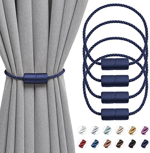 Pretty Jolly 2 Pack Magnetic Curtain Tiebacks 16 Inch Handmade Weave Side Rope Curtain Holdbacks Convenient Decorative Cylinder Curtain Drape Tie Backs for Home & Office Window Drapery (Gold)