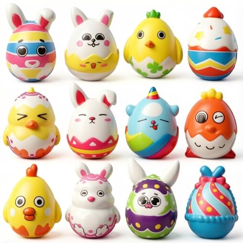 12 Pack Easter Squeeze Toys Slow Rising Squishy Toy for Kids Girls Boys, Easter Egg Hunt Supplies, Easter Basket Stuffers Party Favors Gifts