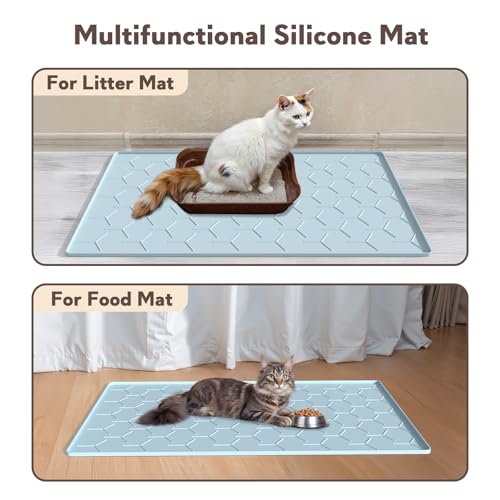 Image of Garoopion Silicone Cat Litter Mat 34x22 inch, Easy to Clean, Blue