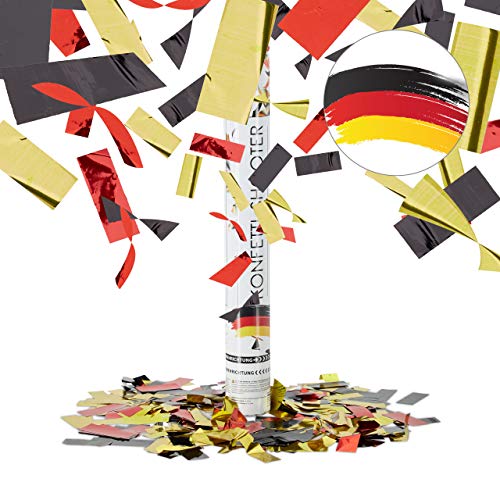 Relaxdays Cañón Confeti Alemania, Plástico, Negro, Rojo y Dorado, 40 cm R