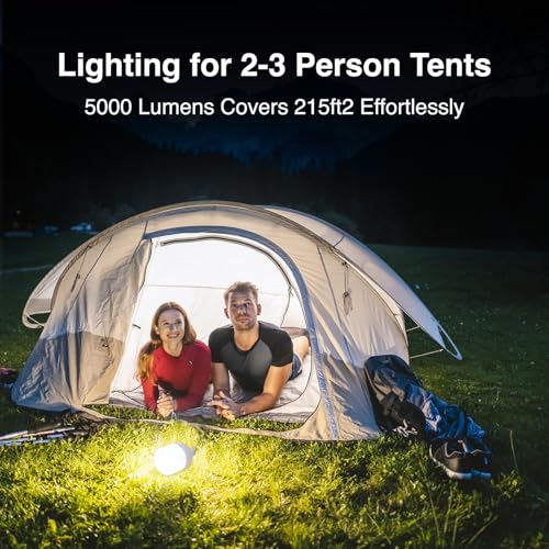 Image of LETOUR Portable Camping LED Light Bulb, 5000 Lumens Hanging Lantern, 8800mAh Large Capacity Battery USB Rechargeable 5 Dimming Level for Camping Patio Garden BBQ Emergency