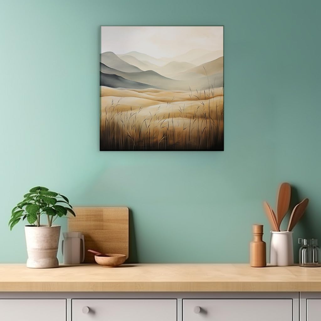 Canvas for Living room. Golden Fields to Misty Peaks: A Serene Digital Landscape Unveiled, 27 x 18 inch Canvas Wall Art - Surrealistic Visions - Modern Home Decor - 69x46 cm (27x18 inch)