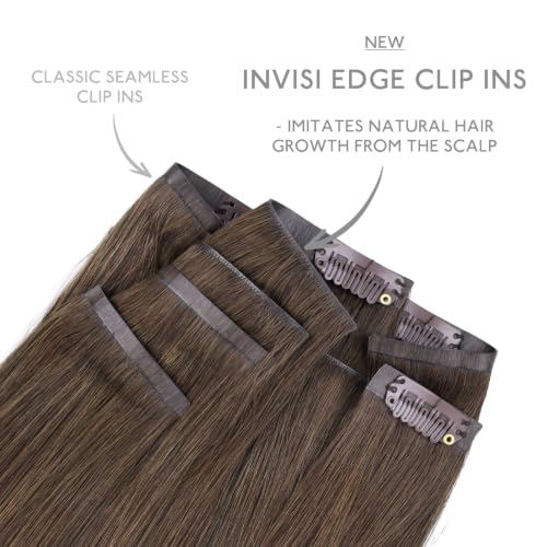 Image of WENNALIFE Invisible Edge Seamless Clip in Hair Extensions Real Human Hair | 20'' 150g 7pcs Light Ash Brown. Ultra-Thin PU Weft, Easy, Comfortable Clip in Luxury Remy Hair Extensions