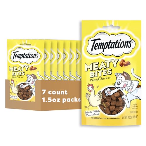 TEMPTATIONS Meaty Bites, Soft and Savory Cat Treats, Chicken Flavor, (7) 1.5 oz. Pouches