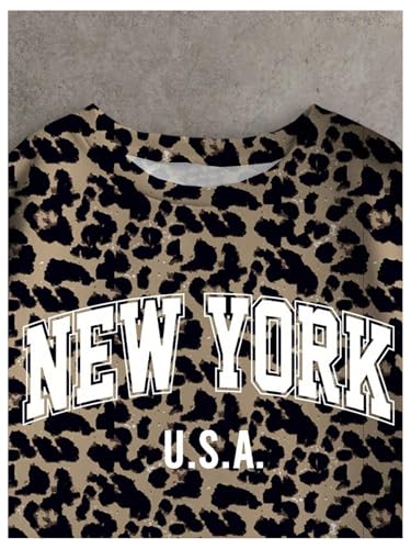 Floerns Girl's Cheetah Long Sleeve Sweatshirts Crew Neck Loose Fit Graphic Pullover4