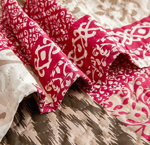 Chesity Twin Size Quilts Plaid Bedding Sets 3-Piece Deep-Red Bedspread Sets Reversible Lightweight Stripe Quilt Grid Coverlet Patchwork Soft Quilt For Bed (68" X 86") #TOP5