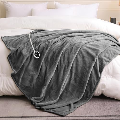 Image of HOMLYNS LuxeHeat Heated Blanket Electric Blanket Full Size, Soft Flannel Sherpa Heating Blanket with 10 Heat Settings, 1-10 hrs Timer Auto Shut Off (72x84 inches, Grey), Only for 120V Voltage Use
