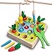 Jouets en Bois pour Enfant, Achiyway Montessori Jouets Bébé Forme Taille Tri Puzzle éducatif Carottes Récolte , Jeu de Pêche, Jouet Educatif Cadeaux pour Les Tout-Petits Enfants