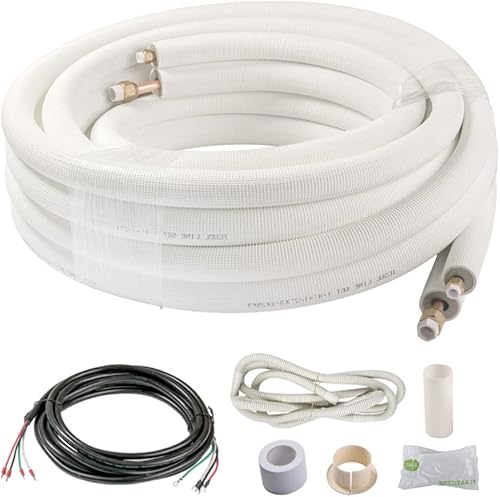 ICOOL Tubos de cobre para mini aire acondicionado dividido 25 pies 14 "y 12" OD aislado bobina línea conjunto HVAC con accesorios blanco
