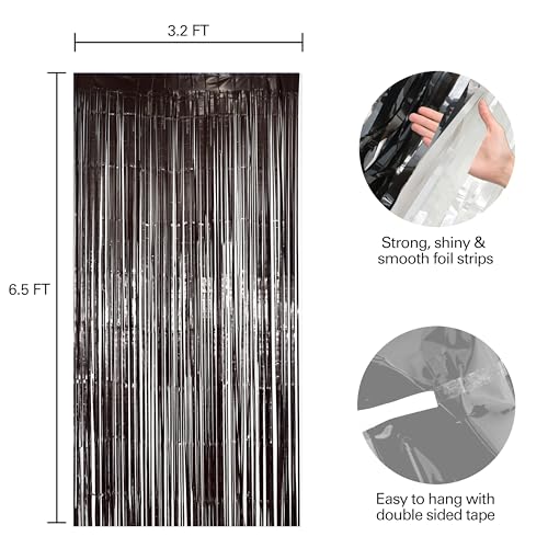 Image of Hampton Distribution 2 Pack Black & White Streamers Party Backdrop, 39 inchW x 78 inchL Modern Foil Fringe Curtains, Black & White, Holiday Theme