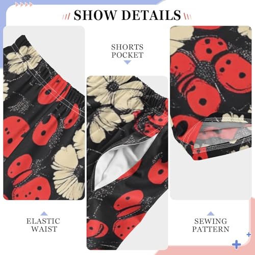 Boys' Pants Red Ladybugs White Flowers Long Bottoms Jogger Pants Elastic Waist Trousers with Pockets S-XL4