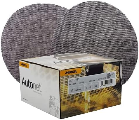 Mirka Autonet 150mm 6" Sanding Mesh Disc P180 Grit 1 Box (50 Discs) Paintwork Dust Extraction For Paint stripping/Removal/Paint Sanding/Lacquers/Plaster/Putty/Plastics/Body filler/Primer/Glass fibre