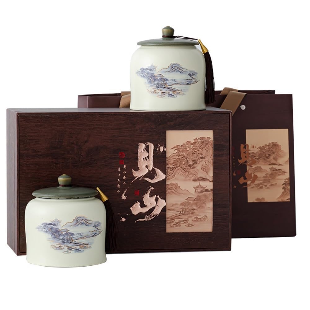 Set Da Tè Barattolo di ceramica for conservare il tè sfuso, barattolo sigillato, barattolo for conservare i condimenti da cucina, set da tè cinese retrò, set di scatole regalo con doppio barattolo Bar