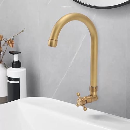 Miniatura 4 de Grifo para lavabo de baño, grifo de lavabo de latón antiguo, grifo de una sola manija, grifo de agua fría caliente con perilla cruzada para baño