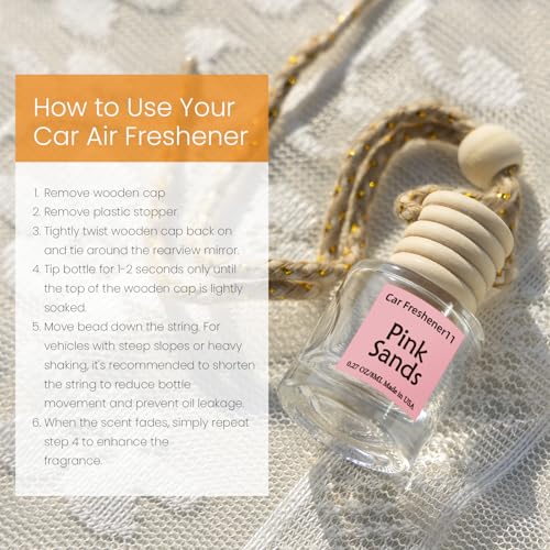Image of Hanging Car Air Freshener, Long Lasting Essential Oil Diffuser, Non-Toxic Pink Sands Scent, Cute Car Fresheners for Women, 2 Pack Made in USA