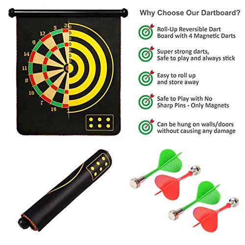 Image of Zest 4 Toyz 18 Inch Magnetic Dart Board for Kids and Adults Double Sided Dartboard Game with 4 Magnetic Darts Indoor Outdoor Target Game for Family Party and Gift