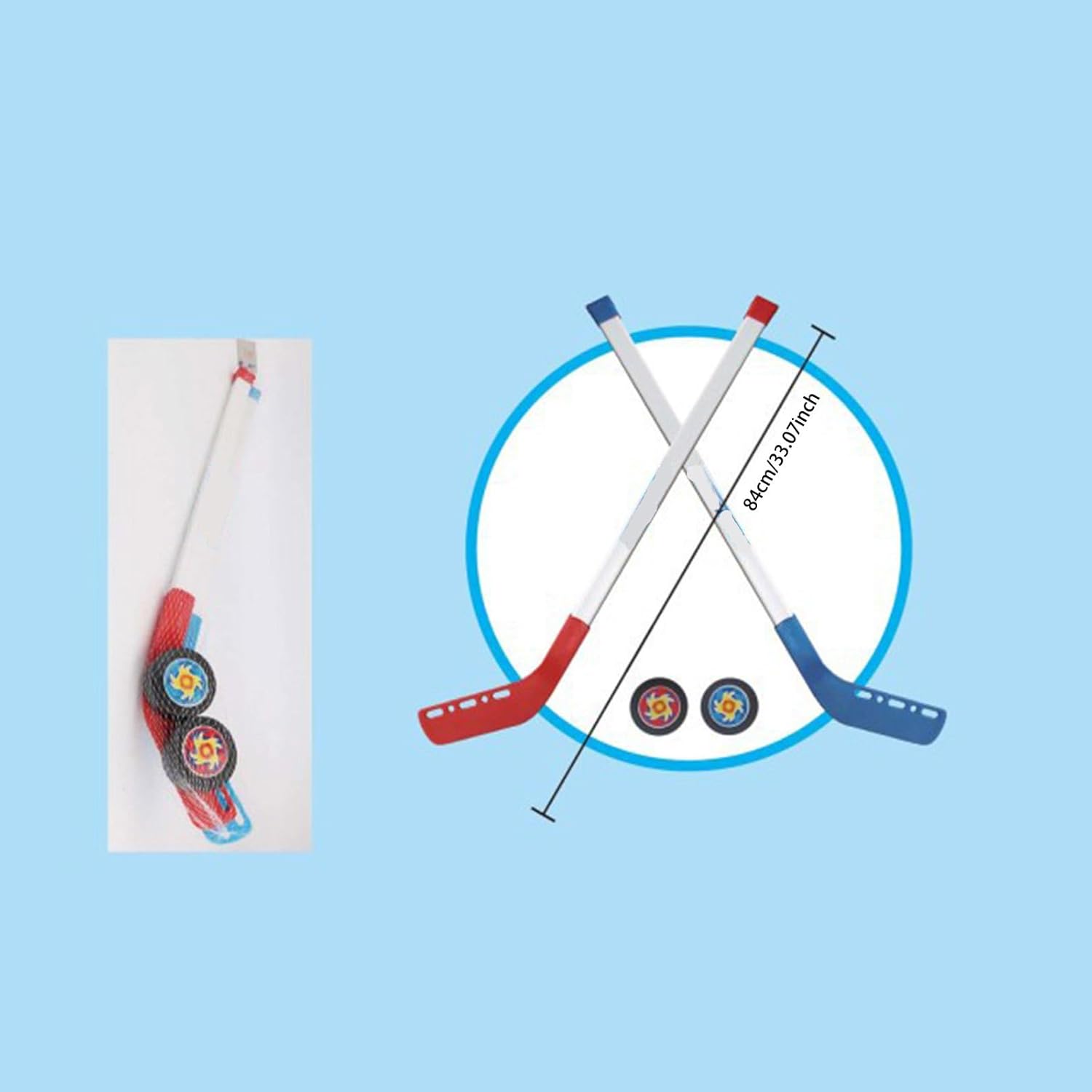 2025 Kids Street Floor Hockey Stick Set, Youth Toys Sports Starter Set with 2 Ball and Plastic Puck, Indoor Outdoor Play Roller Hockey Training Gear for Boys Girls Toddlers Children 3-7