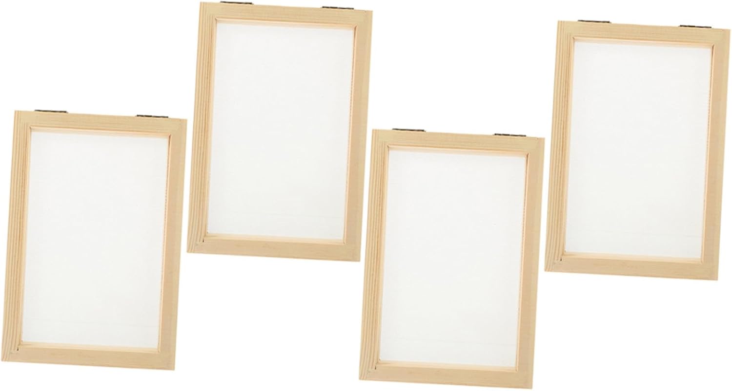 NUOBESTY 4Pcs DIY Paper Making Frame Set for Boys and Girls Wooden Craft Screen Molds Handmade Paper Crafting Supplies for School Projects and Home Art Activities