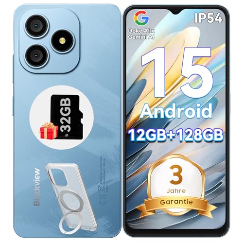 Blackview Wave 9C Handy Ohne Vertrag, Android 15 Phone, 12GB+128GB/2TB TF, 6.56', 5000mAh Smartphone Ohne Vertrag Günstig, IP54, 13MP+8MP, Fingerabdruck/GPS/OTG/Ring-Halter Handyhülle