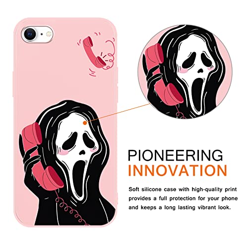 Pbndjvg 2 × Phone Case For Iphone 8/7/Se 2020 2Nd/Se 2022 3Rd Generation Case Silicone 4.7",Scream Horror Movie Pattern Printed,Design For Women Men Boys Girls,Soft Pink Cases For Iphone8,Cute Skull #TOP1