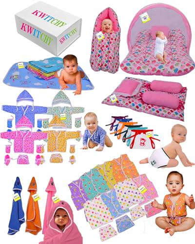 Image of Kwitchy 56 in 1 Baby Products All New Born Combo | Infants Essentials | Newborn Kit | Infant Accessories | Baby Gift Set (0-6 Months) Pink for Baby Girl