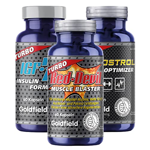 Goldfield 3er Set - Red Devil + Protostrol + IGF7 | Natürlich anaboler Effekt für Muskelaufbau, Pre-Workout-Booster, Testo-Booster mit einzigartigem Komplex im Set