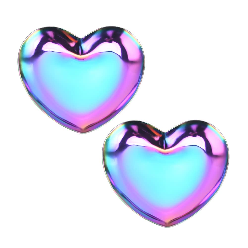 AKOAK 2 Pcs Stainless Steel Jewelry Tray Nordic Heart-shaped Gift Storage Tray Necklace Ring Display/Fruit Dessert Tray/Home Decoration (Colorful)