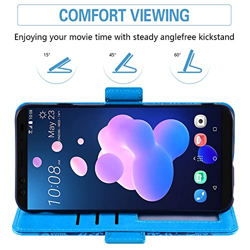 Asuwish Phone Case For Htc U12 Plus With Tempered Glass Screen Protector And Flower Leather Wallet Flip Cover Credit Card Holder Stand Cell Accessories U12+ U 12 + 12+ U12Plus Boys Girl Women Men Blue thumb #2