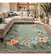 Beeiva 8x10 Floral Washable Area Rugs for Bedroom Under Bed, Ultra Thin Non-Slip Green Rug for Li...