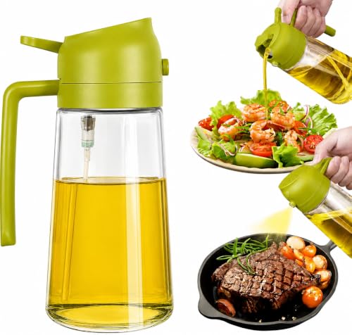 Image of 2-in-1 500ml Glass Oil Dispenser & Spray Bottle | Oil & Vinegar Sprayer for Cooking, Air Fryer, Salad & Kitchen Use | Leakproof, Refillable, Green (Green)