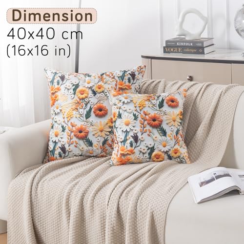Image of HOKIPO 'Nature Muse 7D' Premium HD Printed Holland Velvet Sofa Cushion Cover | 16x16 Inch (40x40 cm) | Pack of 2, Marigold Bloom (IN-923-D7*2)