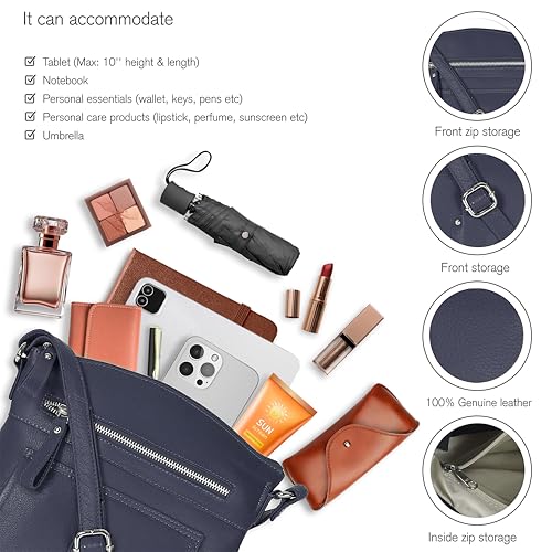 Image of Oak Leathers Leather Crossbody Bag For Women With Adjustable Sling Strap - Medium Size Crossover Shoulder Handbag Purse