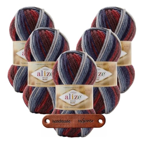 ALIZE 5 x 100g SUPERLANA MAXI BATIK 8130 Premium Wolle weich warmes Farbverlaufsgarn für Stricken und Häkeln Winteraccessoires mit mySearose Label