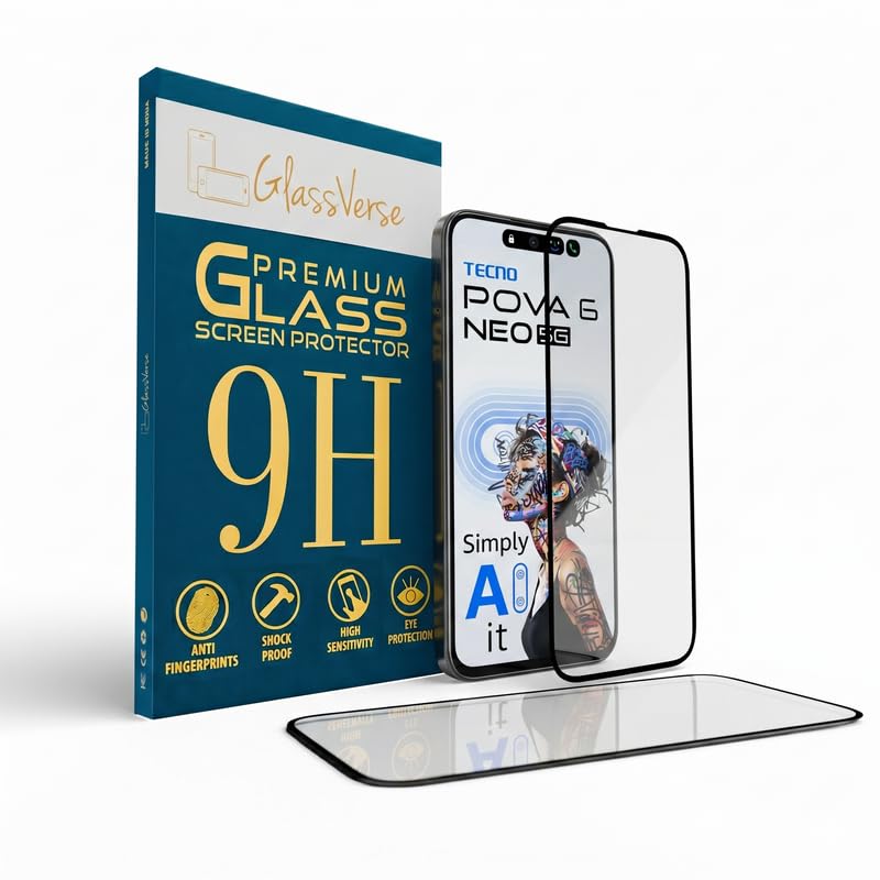 Image of GlassVerse 9H Gorilla Tempered Glass for Tecno Pova 6 Neo | HD Clarity Screen Protector, Ultra Strong 9H Protection, Edge to Edge, Case Friendly, Hassle-less Installation Kit Included. (Pack of 2)