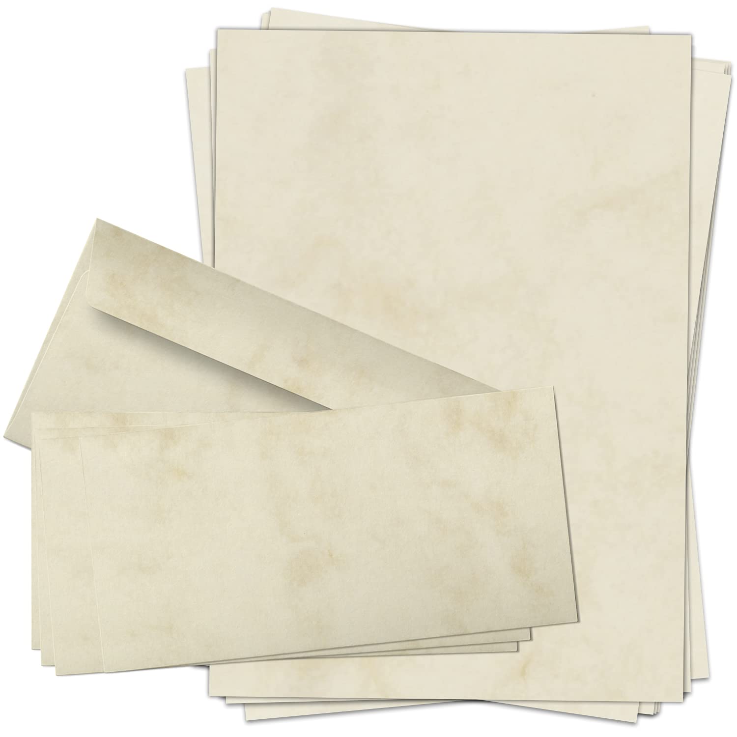 Briefpapier-Set 25 Motivpapier DIN A4 + 25 Umschläge DIN-lang haftklebend Marmor optik grau Marmoriertes Papier beidseitig beschriftbar für Einladung Briefpost Firmenpost Zertifikate