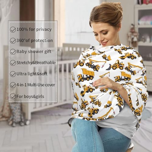 Image of Construction Machinery Excavator Truck Tractor Baby Stuff Car Seat Cover for Baby,Mom Nursing Breastfeeding Covers,Car Seat Canopy Carrier Cover,Stroller Cover Newborn Shower Gift for Boys Girls