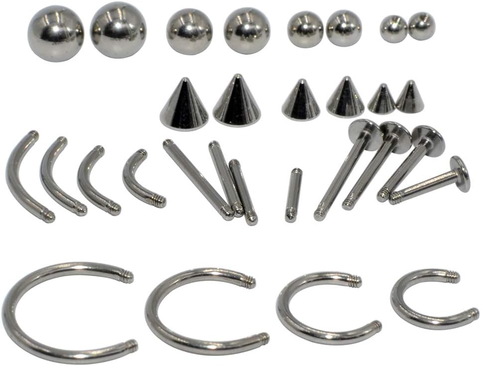 30PCS Surgical Steel Piercing Replacement Accessories Ball Cone Lip Ring Eyebrow Horseshoe Ear Tragus Helix Earring Piercing 16g