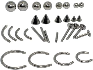 30PCS Surgical Steel Piercing Replacement Accessories Ball Cone Lip Ring Eyebrow Horseshoe Ear Tragus Helix Earring Piercing 16g