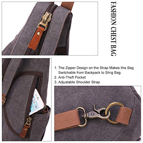 KL928 Canvas Sling Bag - Small Crossbody Backpack Shoulder Casual Daypack Rucksack for Men Women