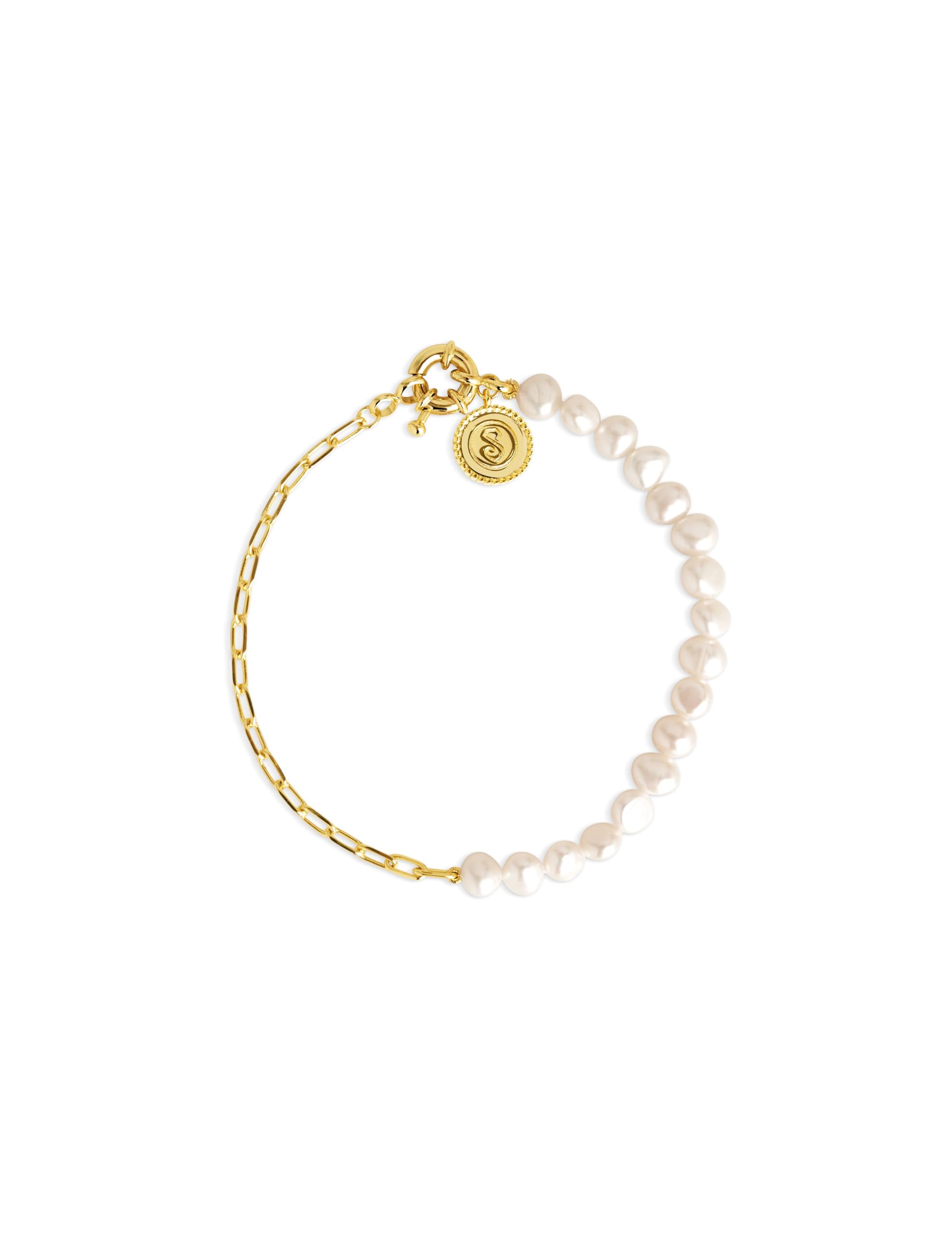 SINGULARU - Armband Chic Pear - Armband aus Edelstahl oder 18kt vergoldetem Stahl - Armband mit natürlichem Süßwasserperlenmuster - Damenschmuck