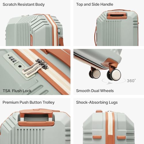 Image of uppercase Vector (Cabin) 55cm, Sustainable Trolley Bag, Hardsided Anti-Scratch 8 Wheel Double Spinner Luggage, TSA Lock & Anti-Theft Zippers, Suitcase for Unisex, 2000 Days Warranty (Green)