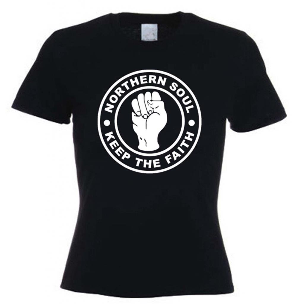 Tribal T-Shirts Womens Northern Soul Keep The Faith T-Shirt (Medium) Black