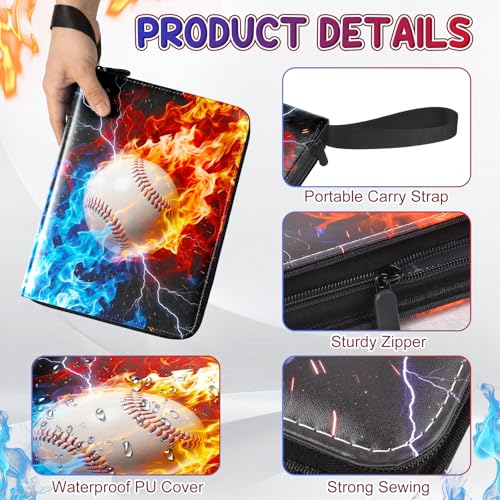 Image of Baseball Card Binder, Sports Card Binder 4 Pocket Holds up to 400 Pockets with 50 Removable Sleeves, Zipper Baseball Cards Collection Binder for Sports & TCG Collectors